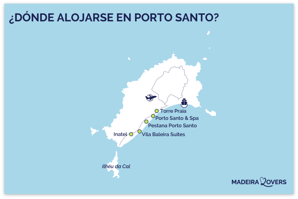 mapa de los mejores hoteles para alojarse en porto santo