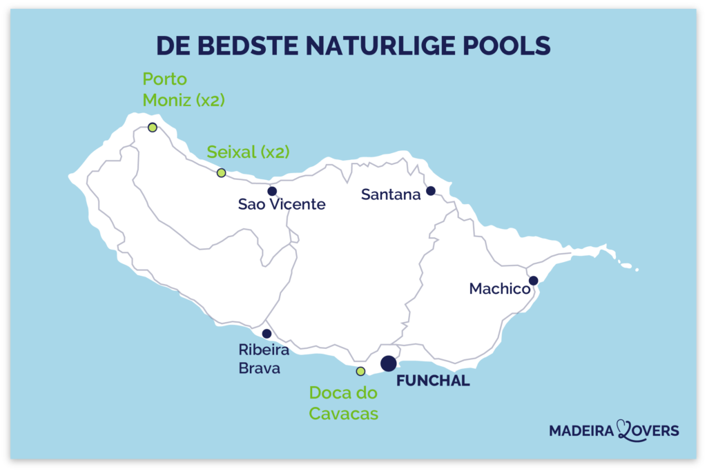 Kort over naturlige pools på Madeira