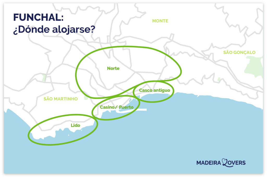 mapa de las mejores zonas para alojarse en funchal