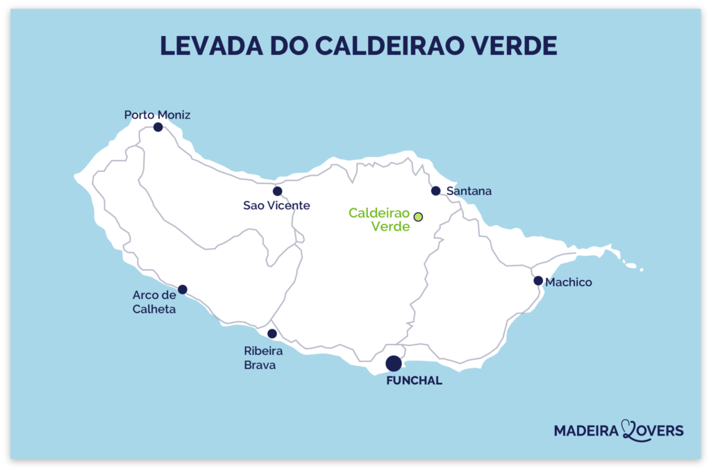 Kaart met de ligging van de Levada de Cadeirao Verde op Madeira